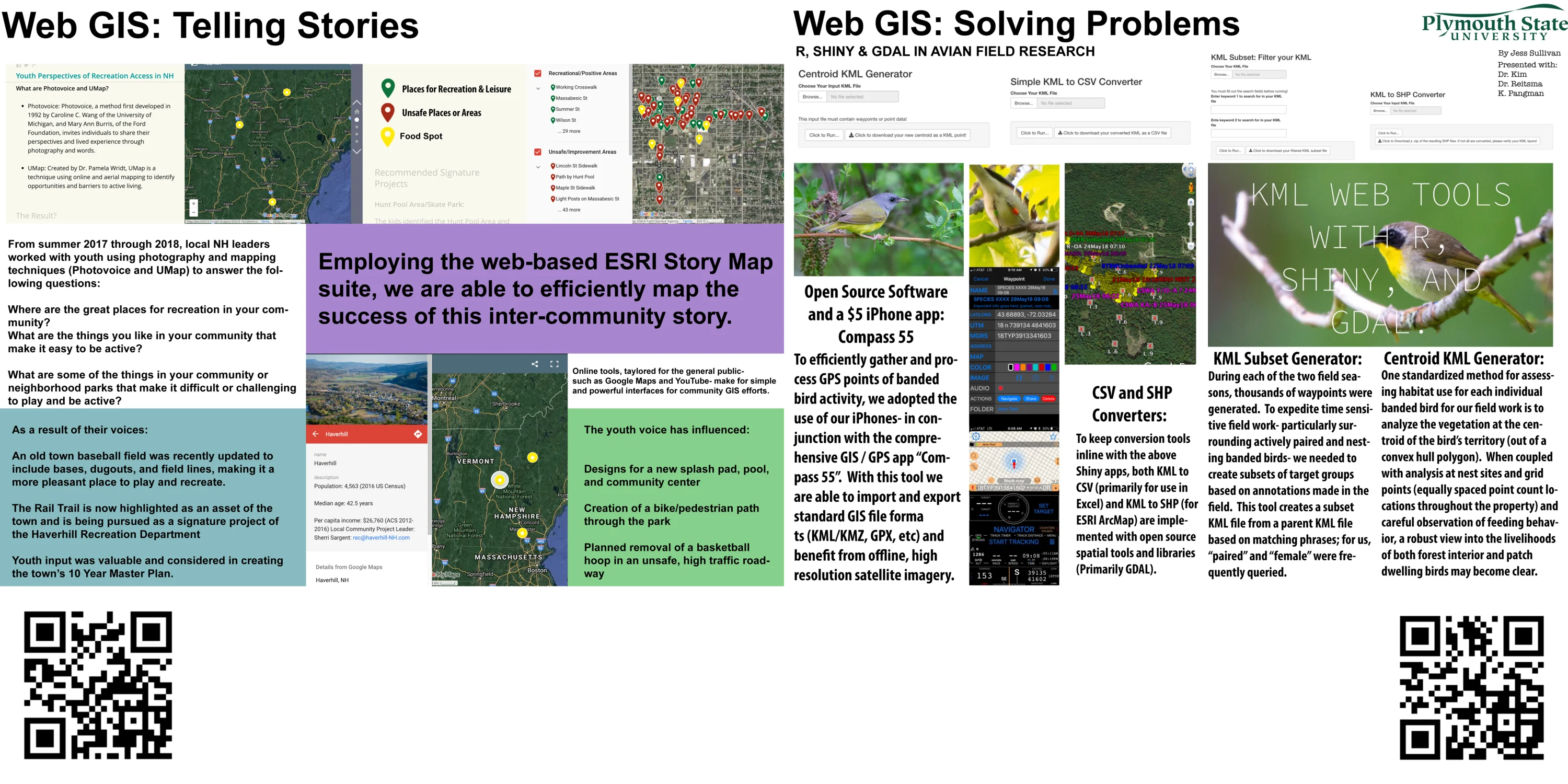 AAG 2019 poster — Web GIS: Telling Stories & Solving Problems. Community-driven GIS mapping and Photovoice methods for youth recreation access in New Hampshire.